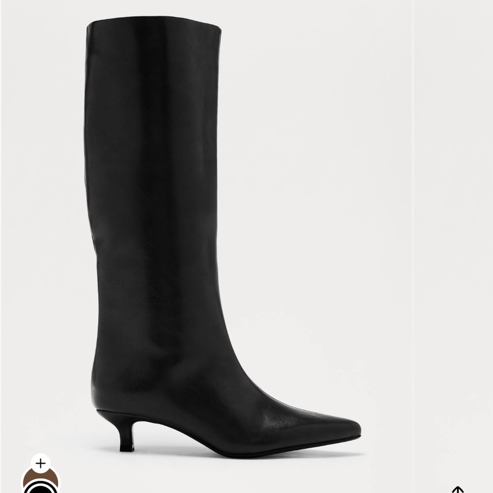 Black kitten heels leather boots